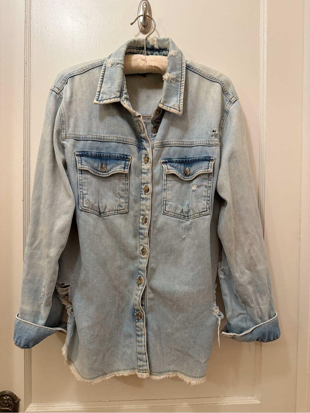 Pilcro Distressed Denim Shacket